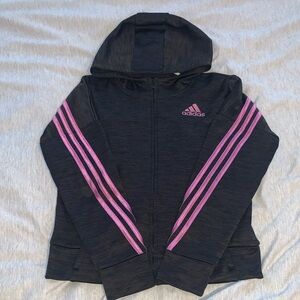 Adidas Kids Charcoal and Pink Striped Hoodie